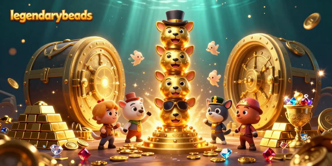Engage with legendarybeads in a lively casino scene featuring a golden totem pole and piles of treasure.