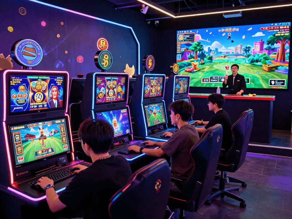 Players enjoying immersive experiences in a crypto casino with vibrant graphics and digital interactions.
