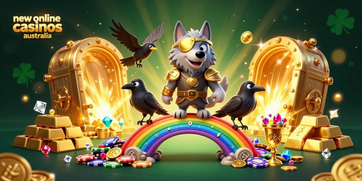 Spinning reels at new online casinos Australia, showing vibrant gems and golden wins.