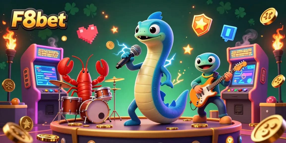 Experience the excitement of F8bet with a vibrant underwater casino scene featuring dynamic 3D characters and gaming elements.