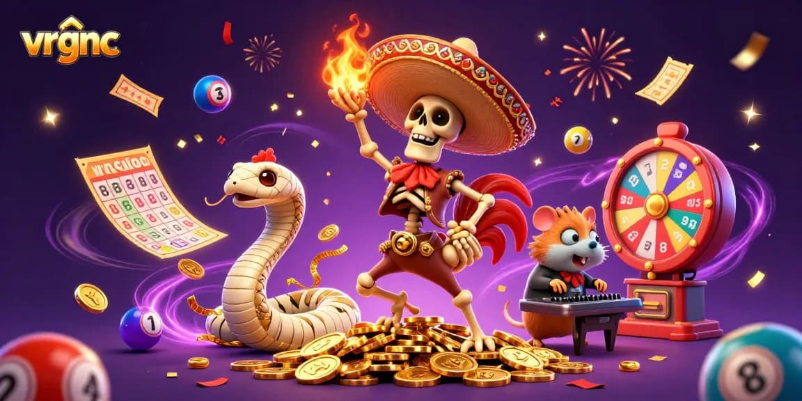 Experience the excitement at vrgnc with dynamic casino illustrations showcasing engaging slot and lottery elements.