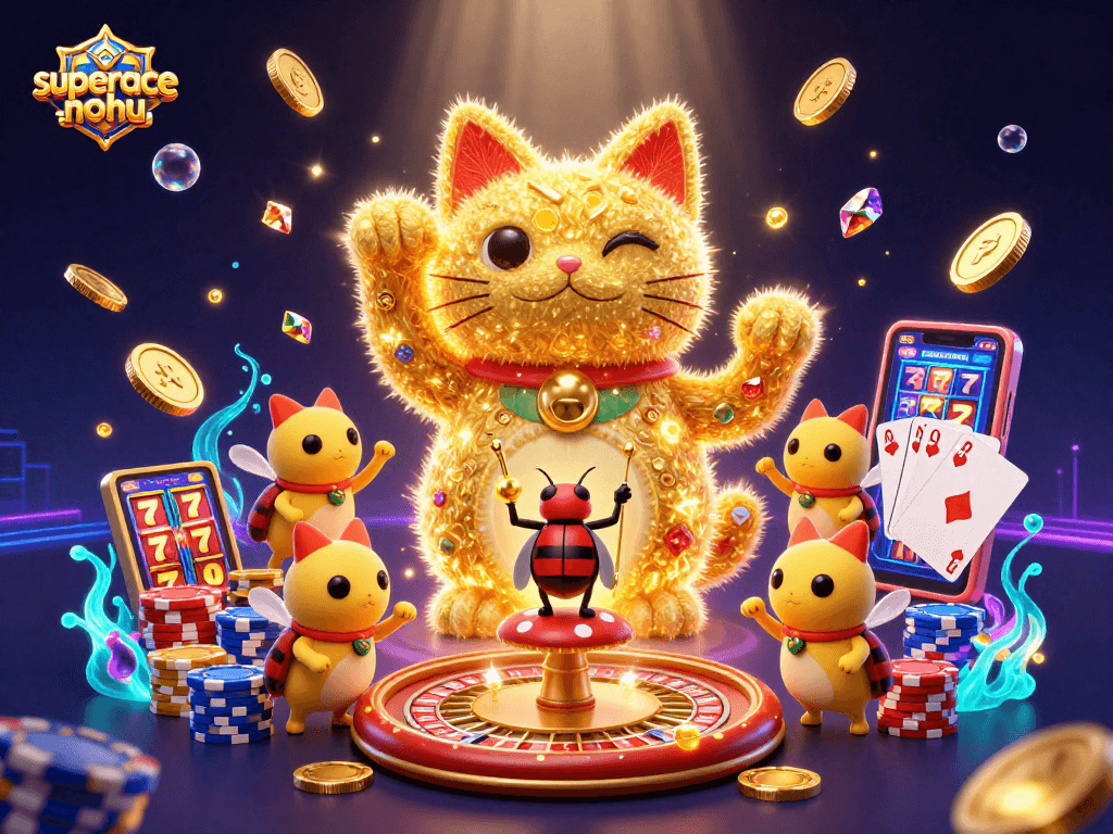 Experience the excitement of superace-nohu with a dynamic lucky cat surrounded by casino magic.