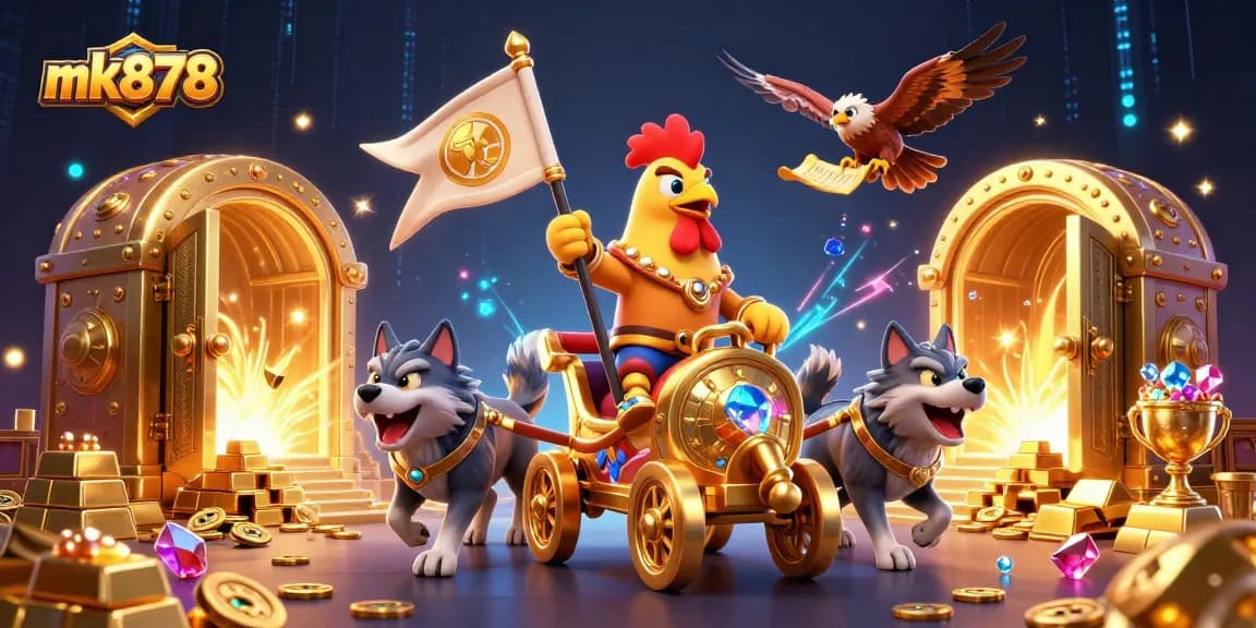 Engage with the exciting world of mk878 through a vibrant casino adventure featuring a rooster warlord and treasure!