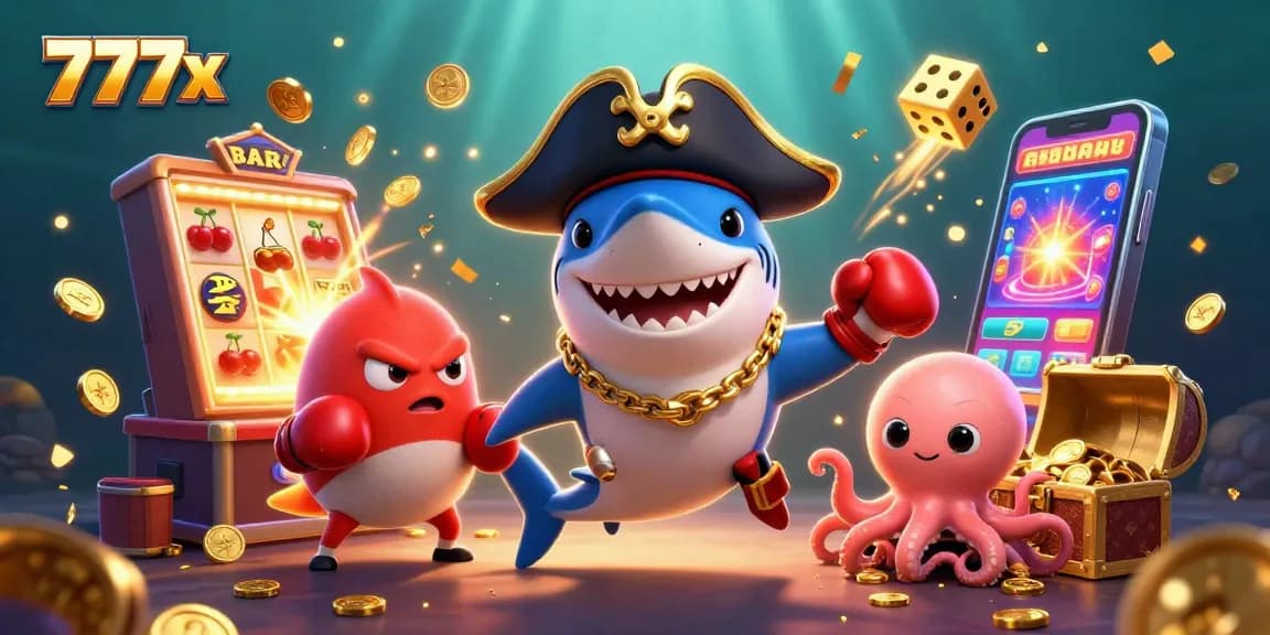 Experience thrilling jackpots at 777x with a vivid scene of exciting casino elements and characters.