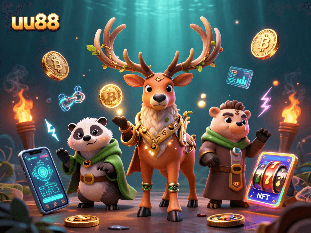 Engage with uu88's vibrant animated scene filled with jackpot thrill and crypto excitement.