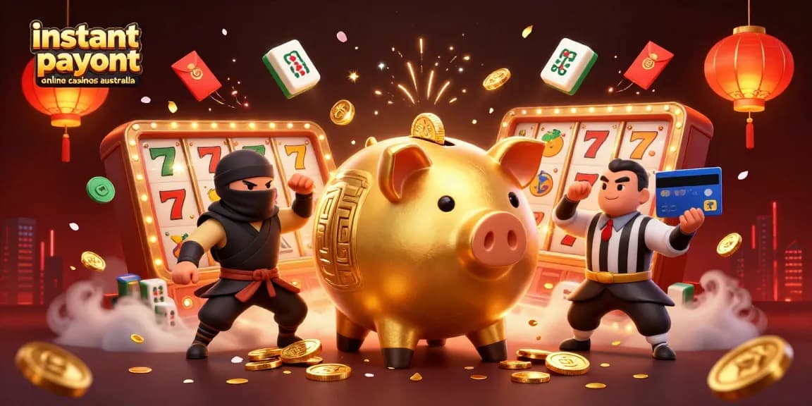 Engage with instant payout online casinos australia in a dynamic 3D scene featuring vibrant characters and casino elements.