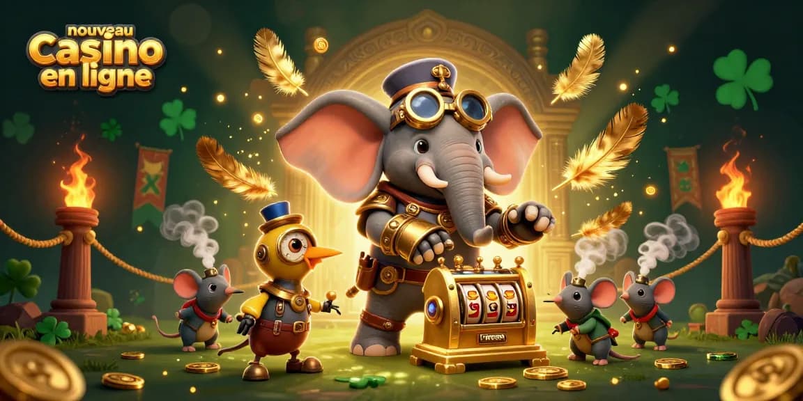 Jouez avec le nouveau casino en ligne, où un éléphant steampunk anime des machines à sous dorées.