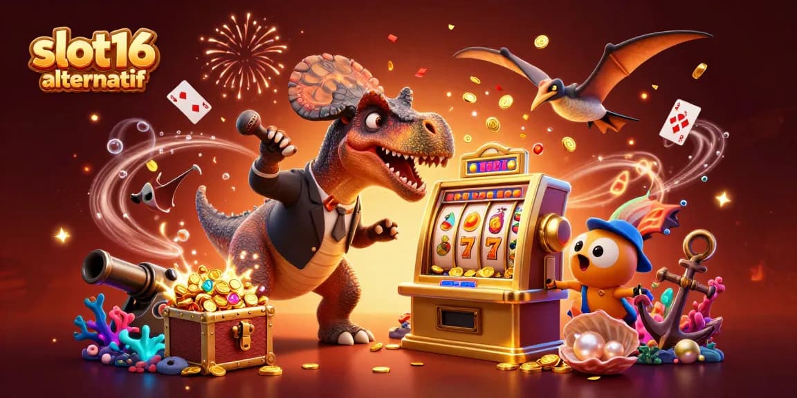 Experience slot16 alternatif excitement with a pachycephalosaurus winning jackpot coins in a vibrant casino scene.