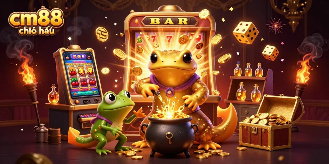 Engage with cm88 chính thức's thrilling qualities while envisioning dynamic slot machines and golden treasures.