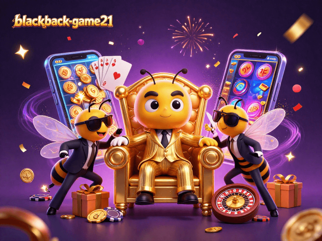 Experience the thrill of blackjack-game21 with a vibrant casino scene featuring engaging characters and game elements.
