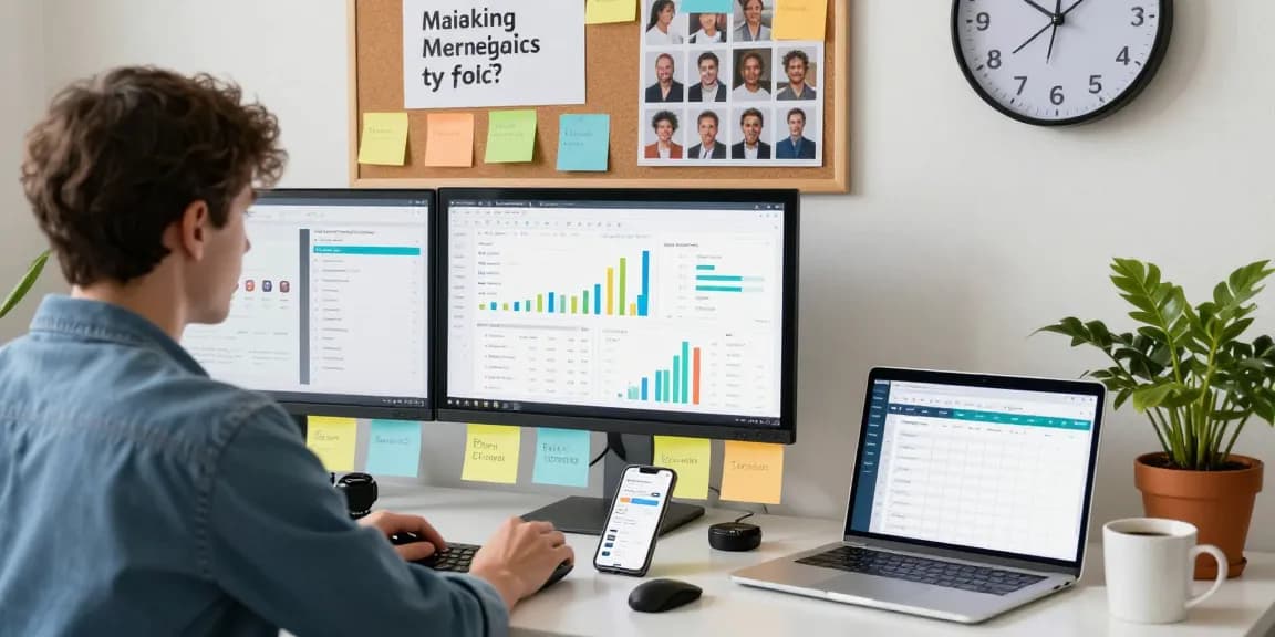 Marketer analyzing data on https://www.www456bd.com/ with dual monitors in a creative workspace.