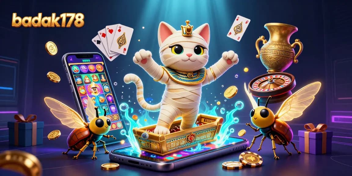 Engage in thrilling gameplay with badak178 as an Egyptian mummy cat bursts from a casino sarcophagus.