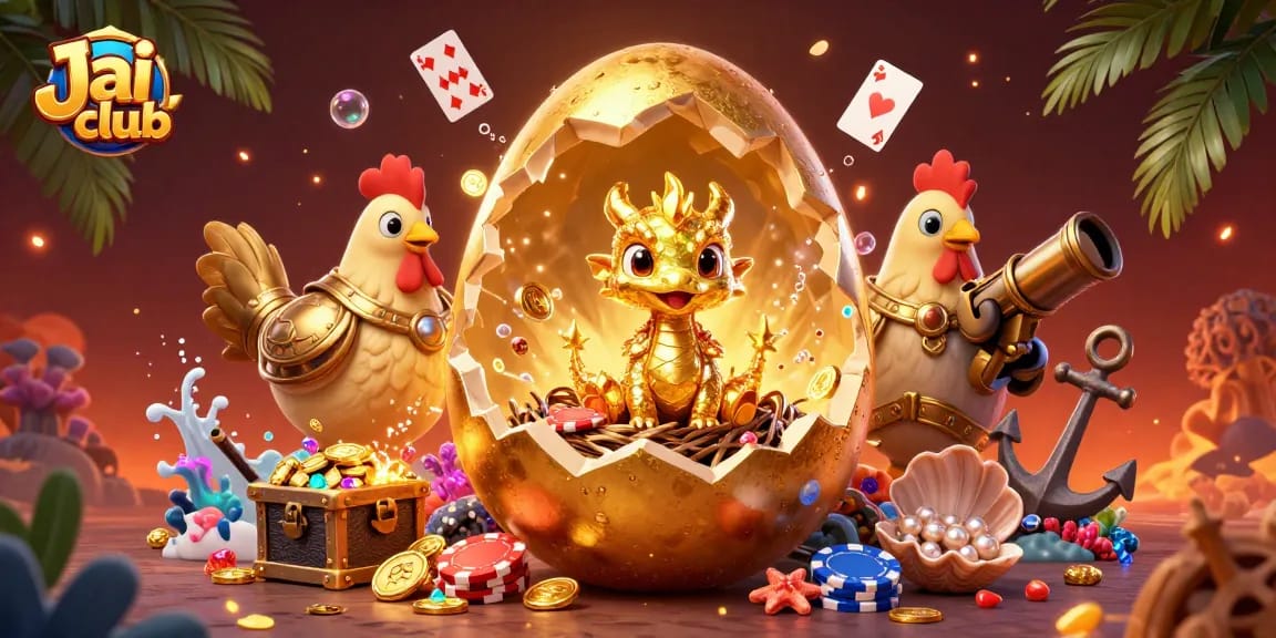 Experience the magic of Jai club with a golden dragon and poker chips in a vibrant casino scene.