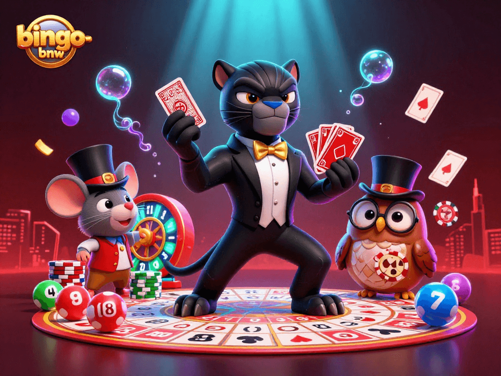 Experience the thrill of bingo-bnw with stylish characters and jackpot excitement in vibrant 3D illustration.