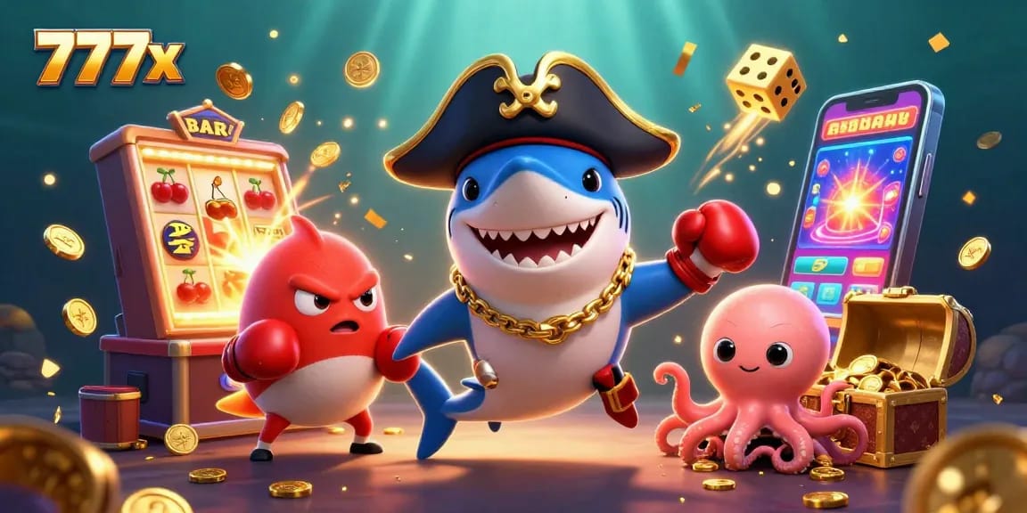 Experience thrilling jackpots at 777x with a vivid scene of exciting casino elements and characters.