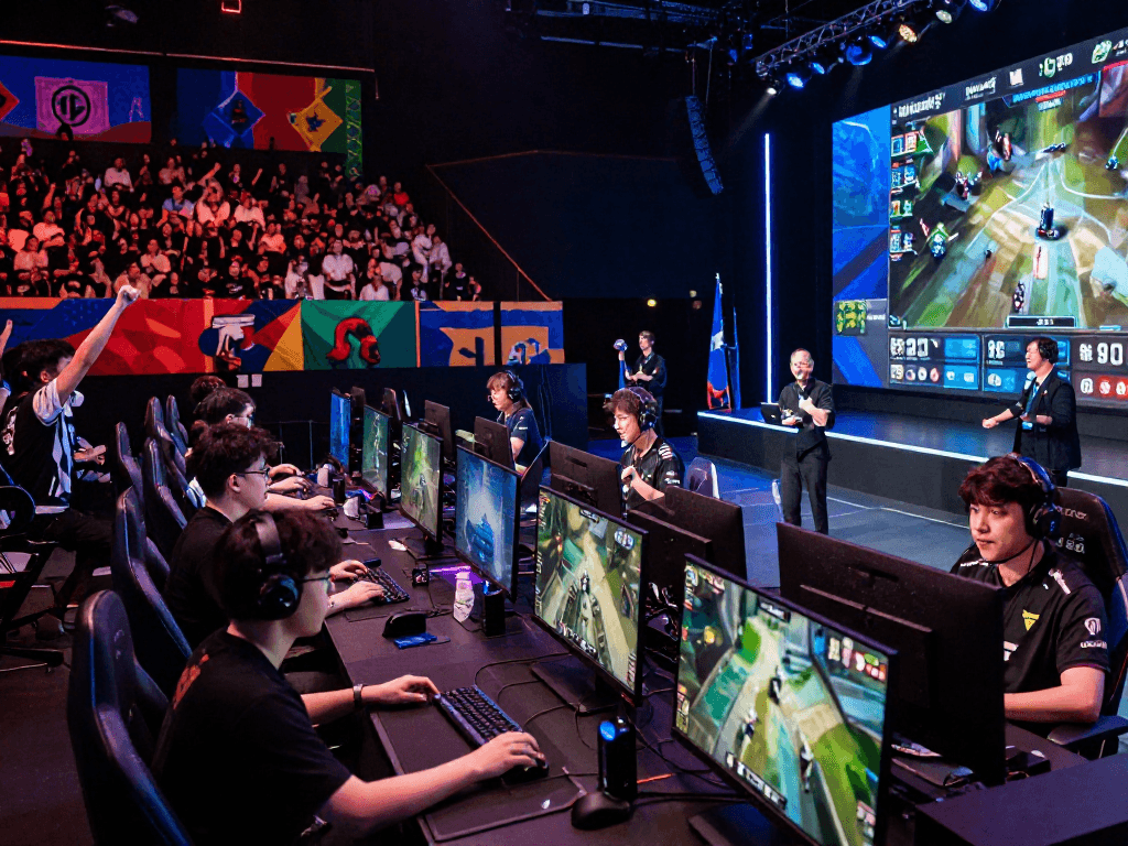 Fans cheering at a League of Legends match showcasing 롤 리그 경기 배팅 excitement and atmosphere.