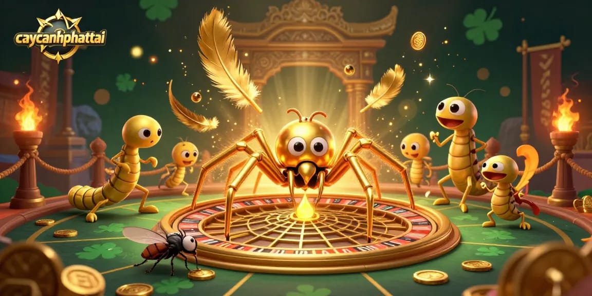 Experience caycanhphattai with an exciting 3D golden spider roulette scene filled with vibrant casino action.