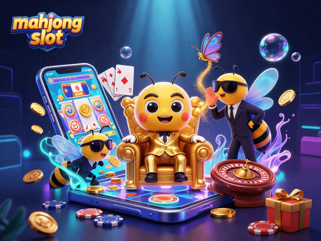 Spin the mahjong slot reels in a vibrant, animated casino environment with dynamic elements.