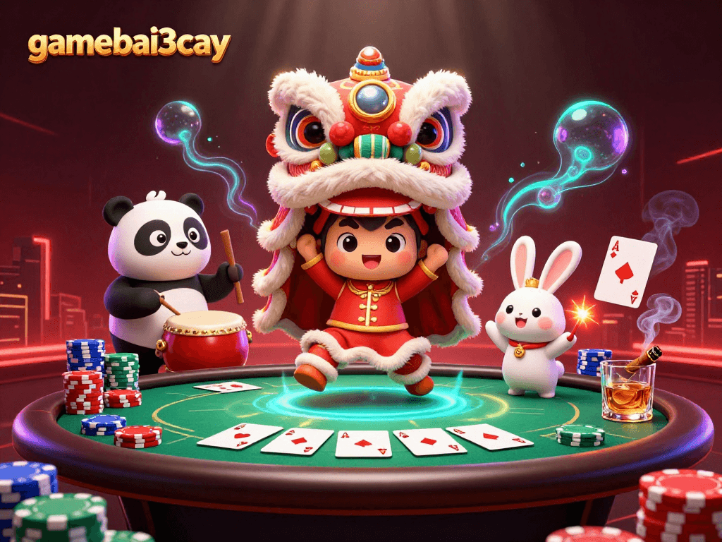 Experience the thrill at gamebai3cay with our animated casino scene featuring vibrant characters and gameplay.