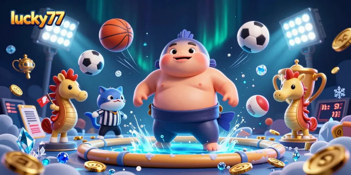 Experience thrilling moments at lucky77 with a lively underwater casino scene showcasing fun characters and vibrant gaming elements.