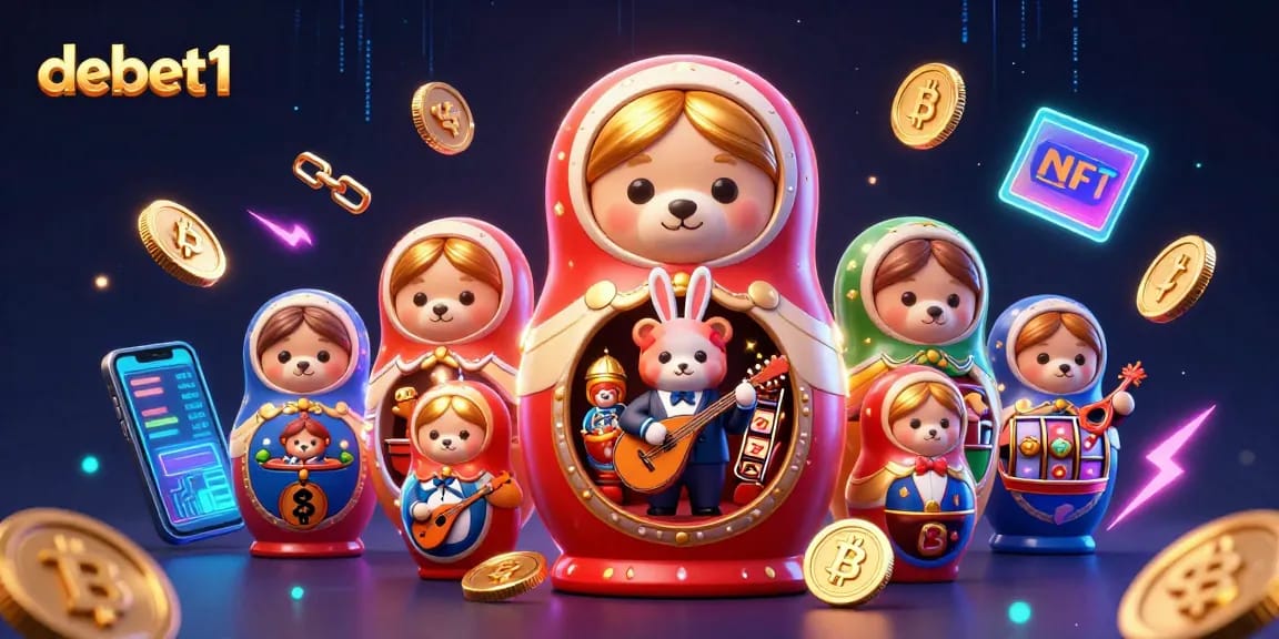 Engage in the thrilling world of debet1 with vibrant 3D casino visuals showcasing unique characters and crypto elements.