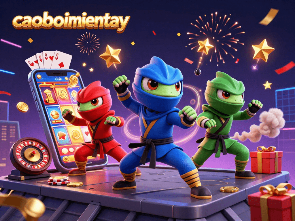 Engage in thrilling action with caoboimientay ninjas amidst vibrant casino graphics, showcasing dynamic gaming elements.