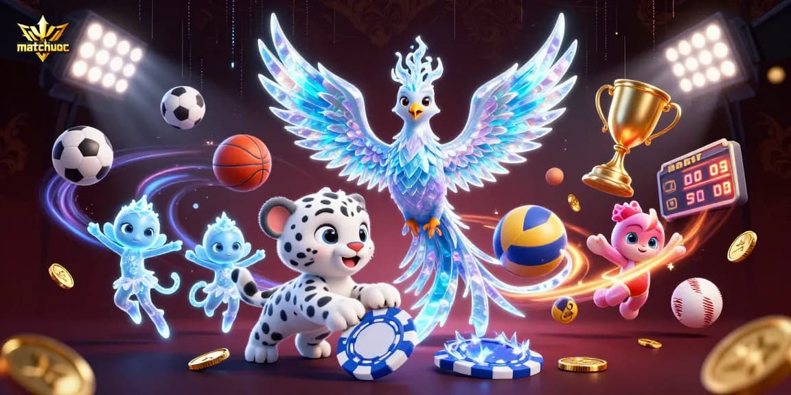 Experience thrilling games with matchuoc's ice phoenix, playful snow leopard, and dynamic sports elements.