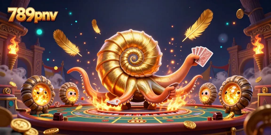 Engage with 789pnv at a vibrant casino as a giant nautilus spins its roulette wheel.