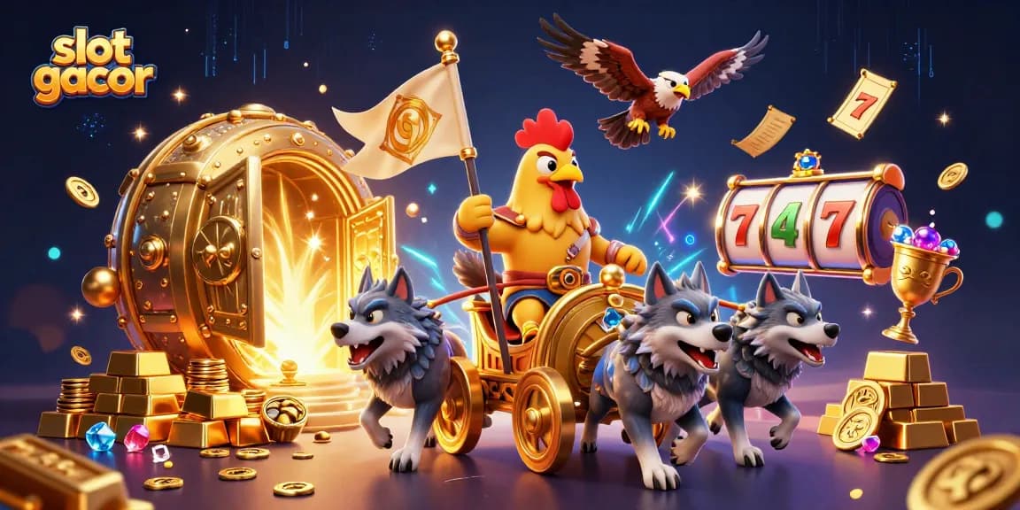 Engage with slot gacor gaming featuring a dynamic scene of rich rewards and adventure.