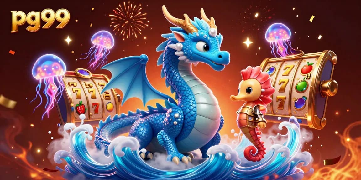 Experience immersive fun with pg99 as a dragon and knight navigate a vibrant casino world.