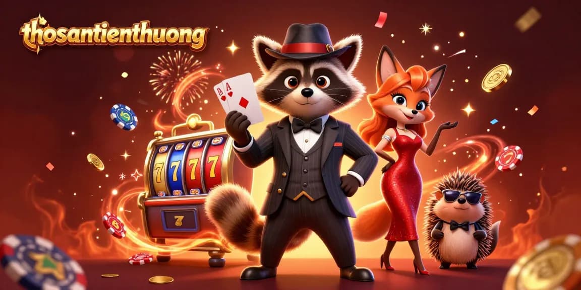 Win big with thosantienthuong in this lively 3D casino scene featuring raccoon and friends!