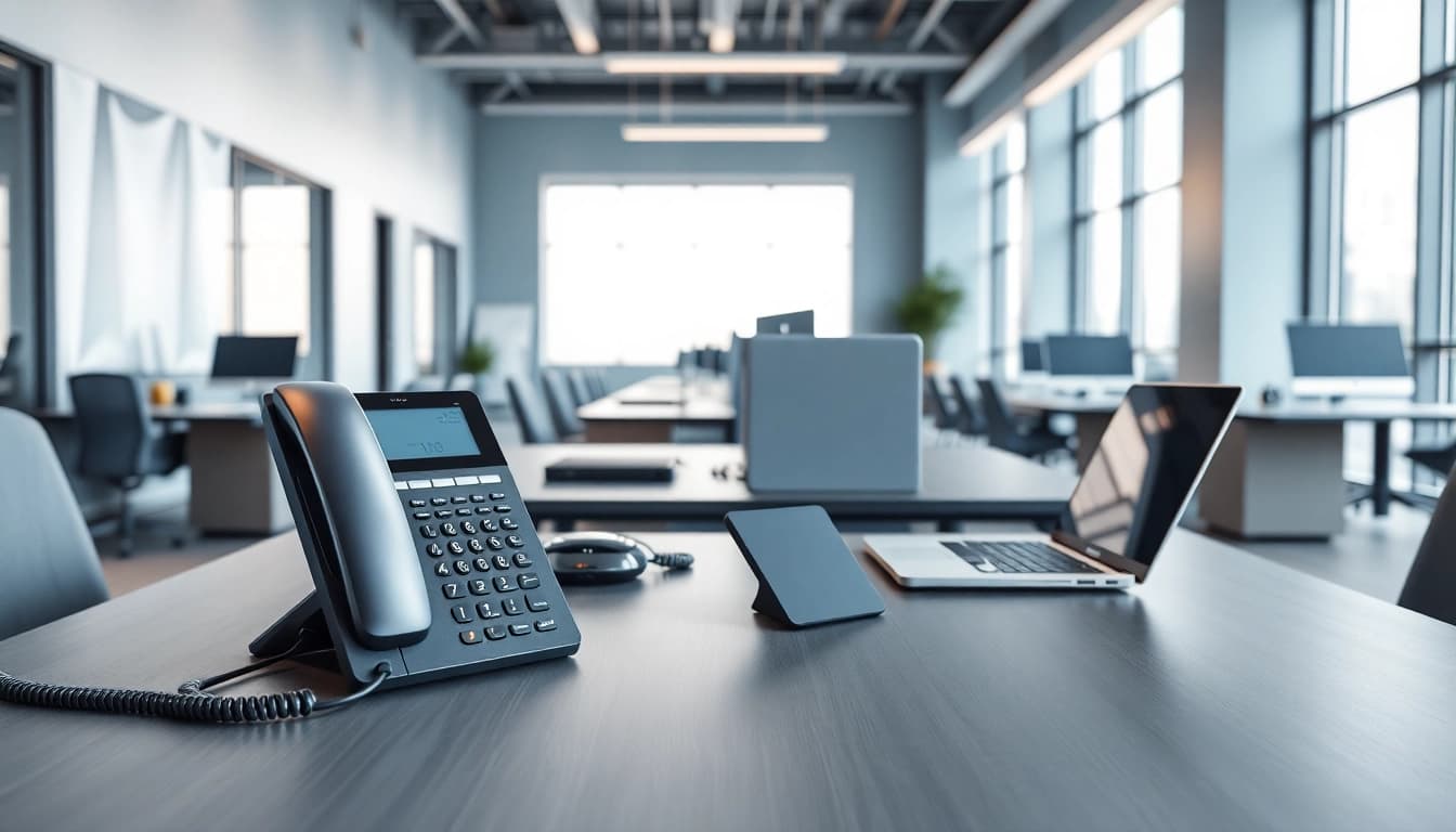 Enhance productivity with a modern business phone system in a professional office setting.