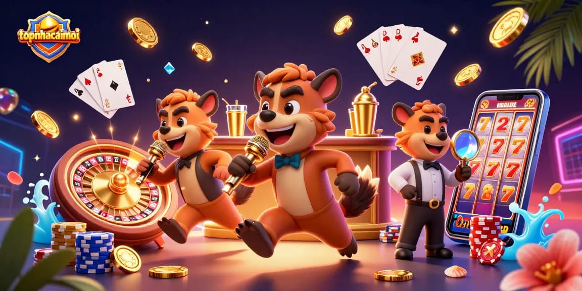 Experience topnhacaimoi's vibrant casino atmosphere with lively hyenas in action.