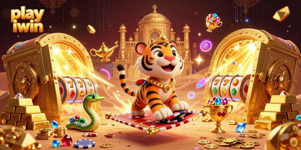 Experience the thrill as you play iwin with vibrant casino visuals featuring a tiger sultan and treasures.