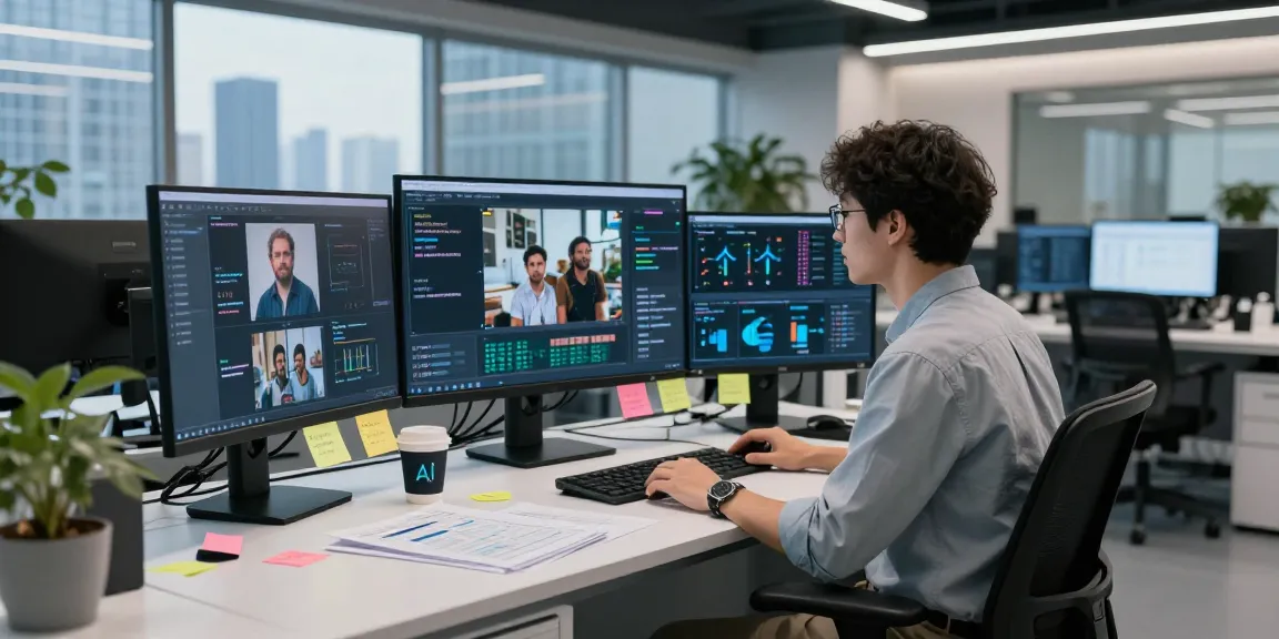 AI Image Detector technology in a modern lab, showcasing real vs. AI-generated imagery analysis.