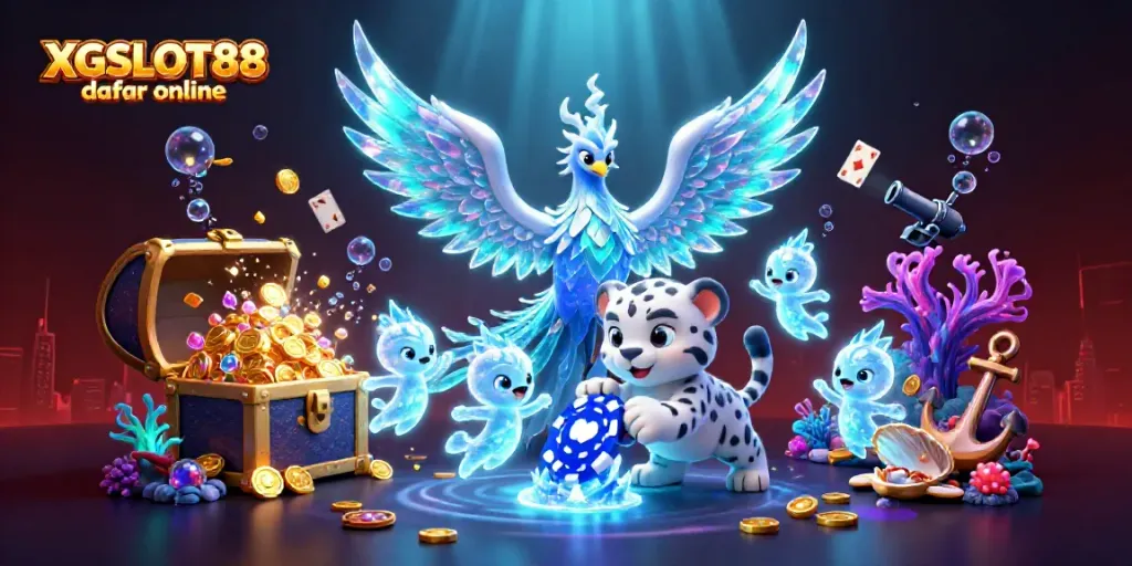 Permainan seru di XGSLOT88 daftar online dengan simbol slot berkilauan dan karakter kartun menawan.