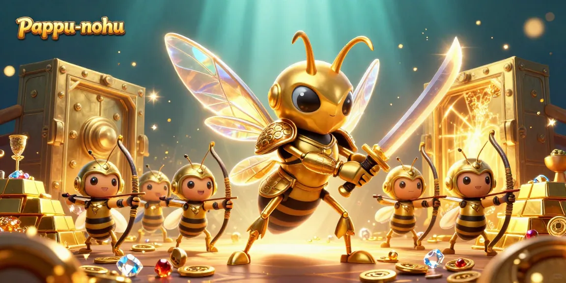 Pappu-nohu game illustration featuring a giant golden hornet and treasure elements in a casino setting.