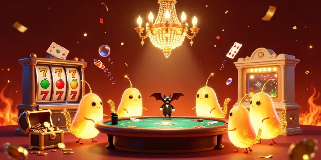 Experience the excitement of game online terbaik with glowworms illuminating a vibrant casino scene featuring glowing slot reels and interactive elements.