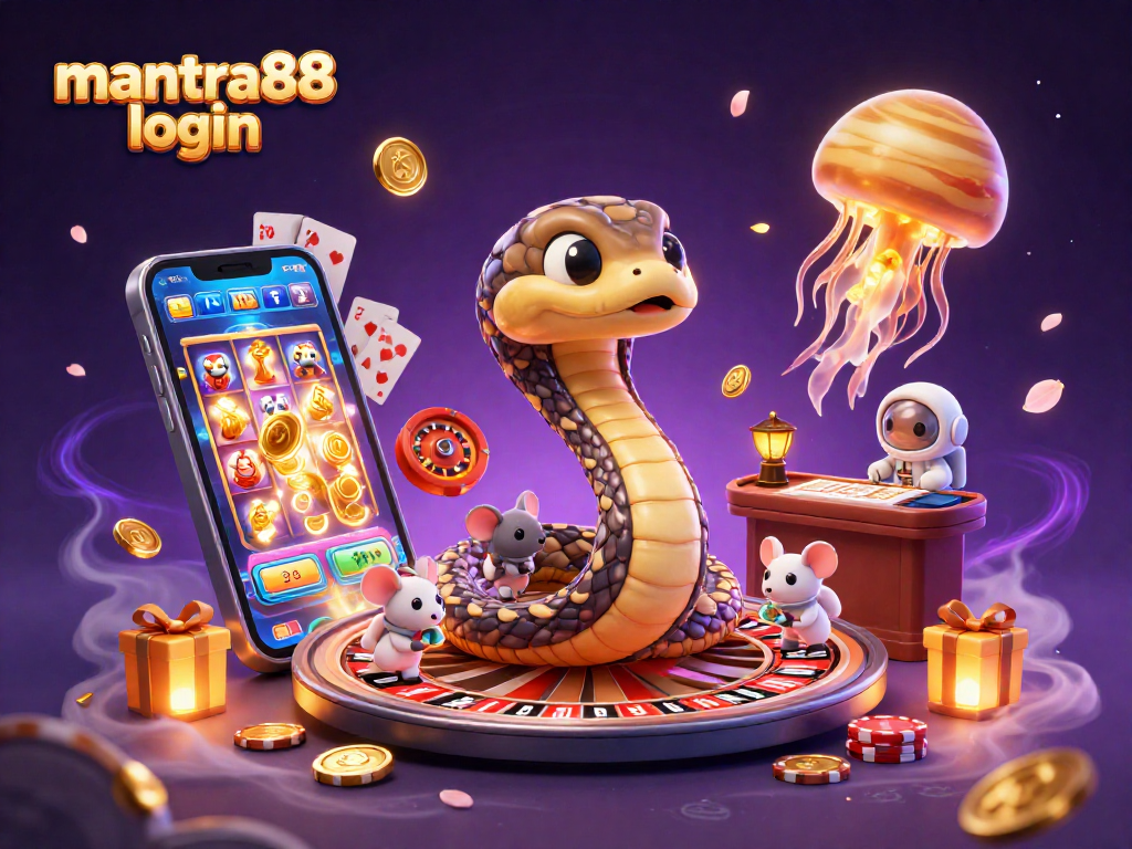 Experience mantra88 login in this vibrant 3D casino scene with dynamic characters and game elements.