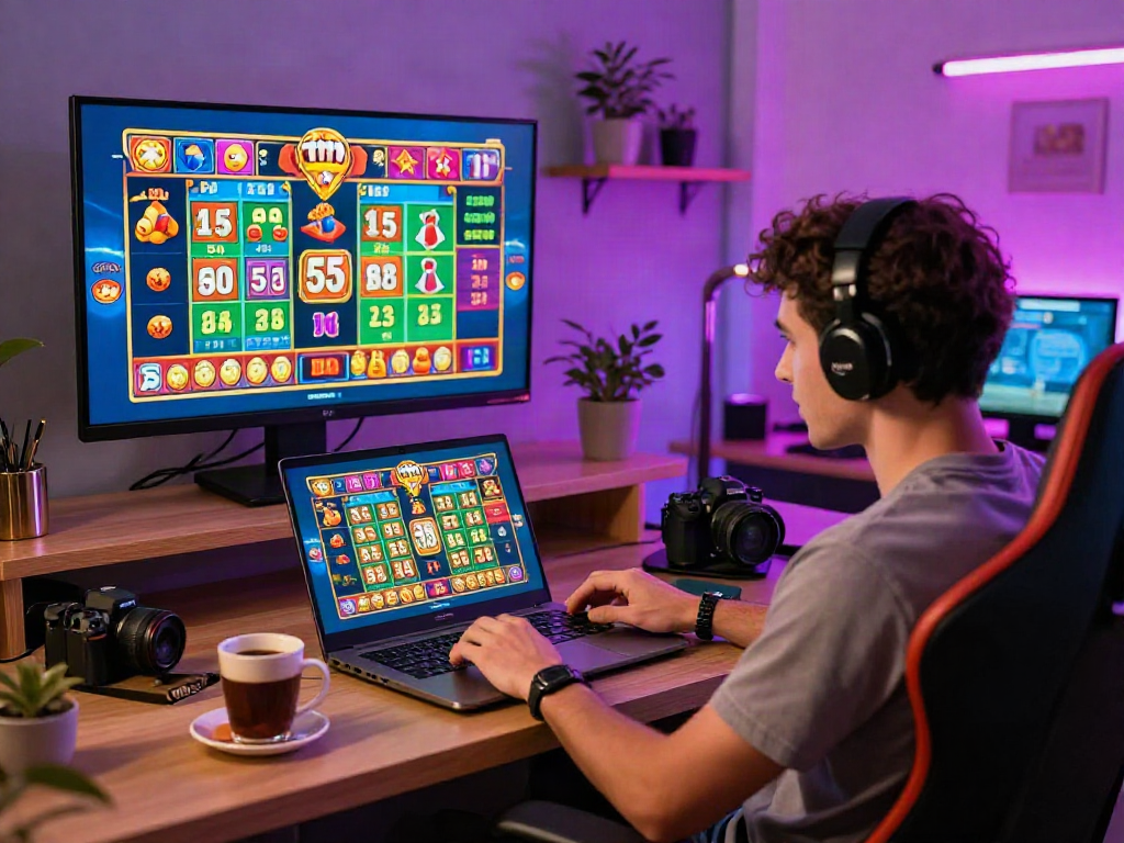Engaging togel online gaming environment with player and vibrant graphics.