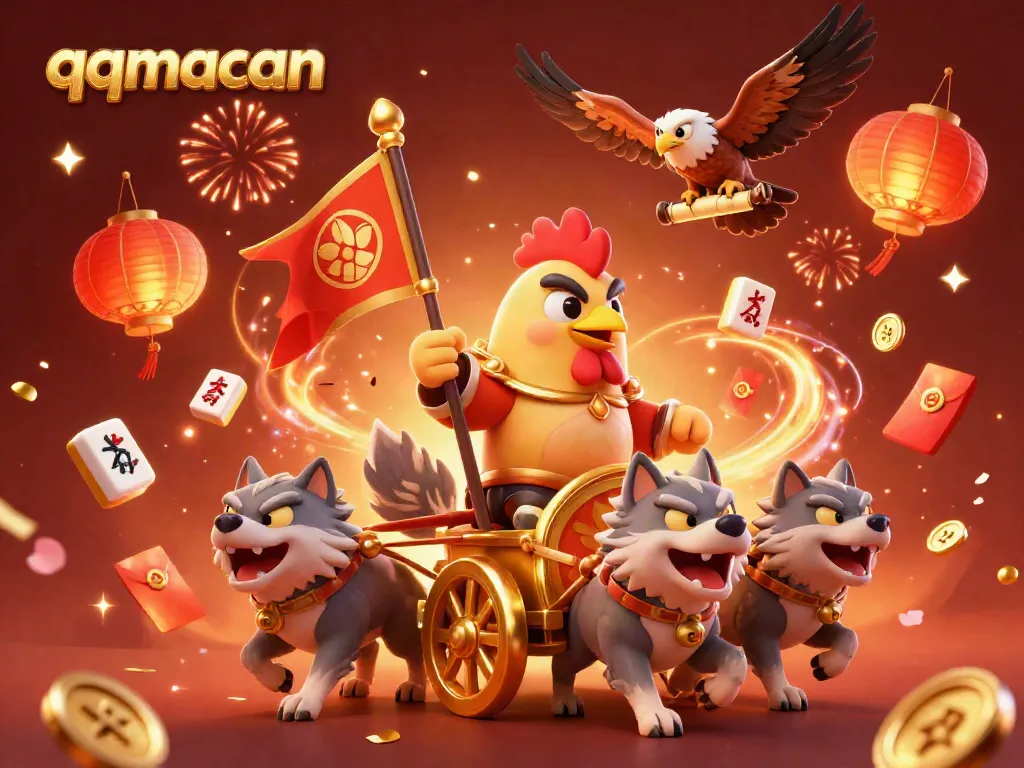 Experience thrilling action with qqmacan as a rooster warlord leads in the vibrant casino celebrating wins.