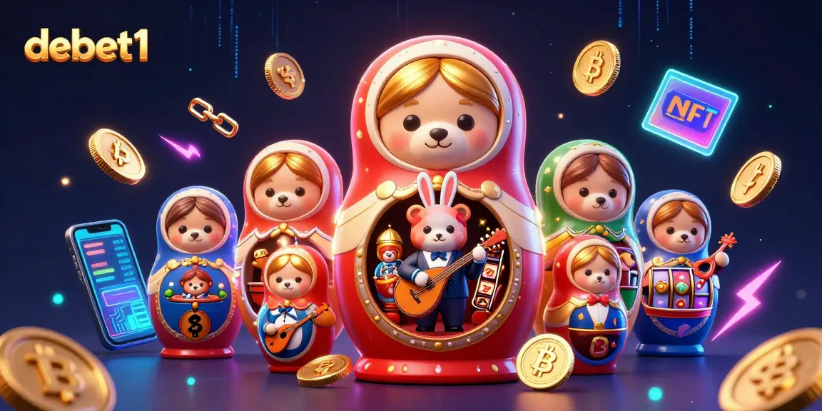 Engage in the thrilling world of debet1 with vibrant 3D casino visuals showcasing unique characters and crypto elements.