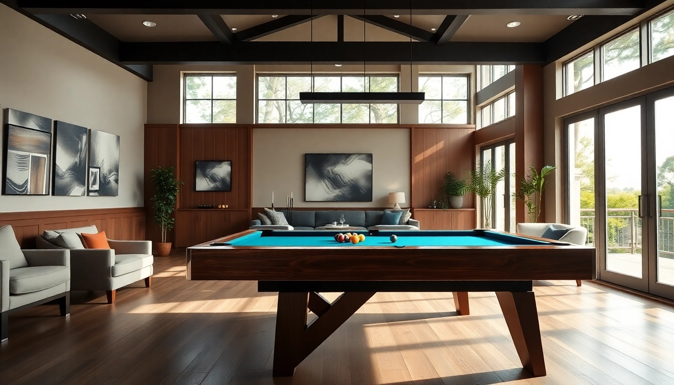 Buy Pool Tables in a beautifully designed game room with rich textures and elegant decor.
