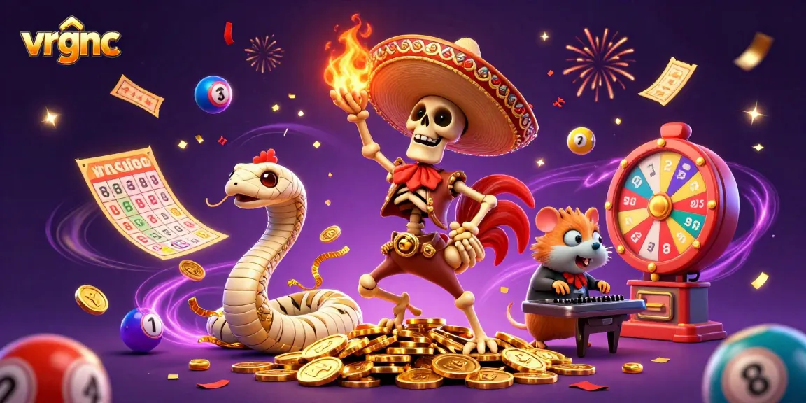 Experience the excitement at vrgnc with dynamic casino illustrations showcasing engaging slot and lottery elements.