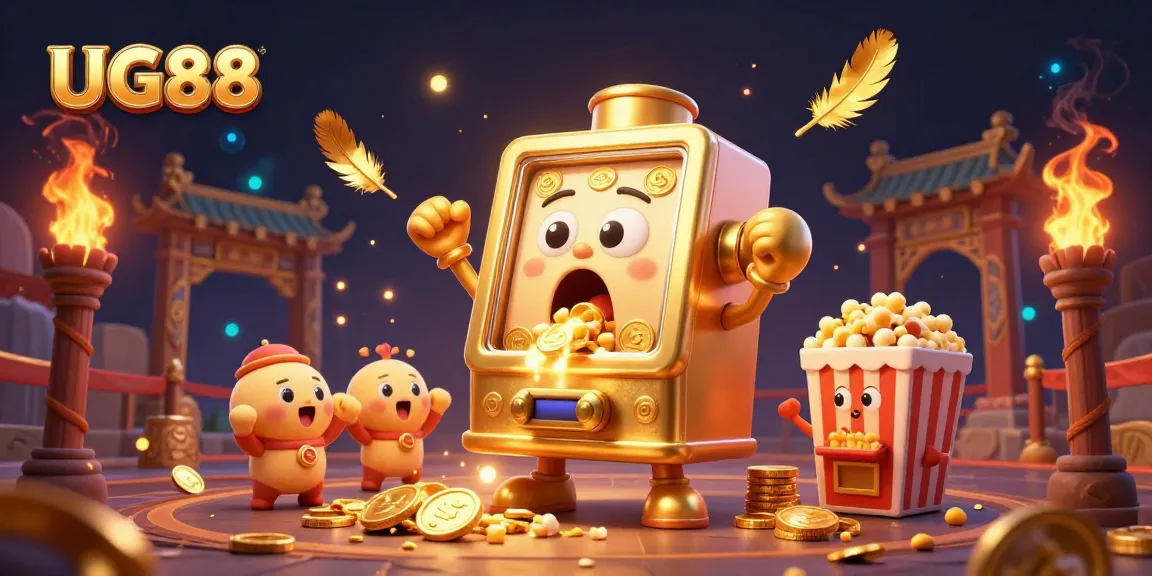 Experience the thrilling jackpot with UG88's animated golden slot machine bursting with coins!