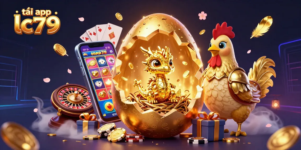 Khám phá những trò chơi hấp dẫn tại tải app lc79 với hình ảnh rồng vàng, chip bài và điện thoại slot game.
