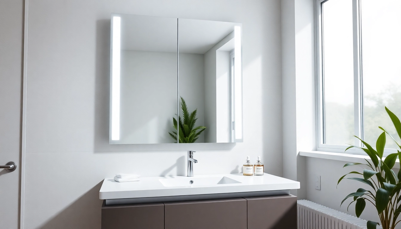 Helle badezimmer spiegelschränke beleuchtung in einem modernen Badezimmer mit eleganten Details.