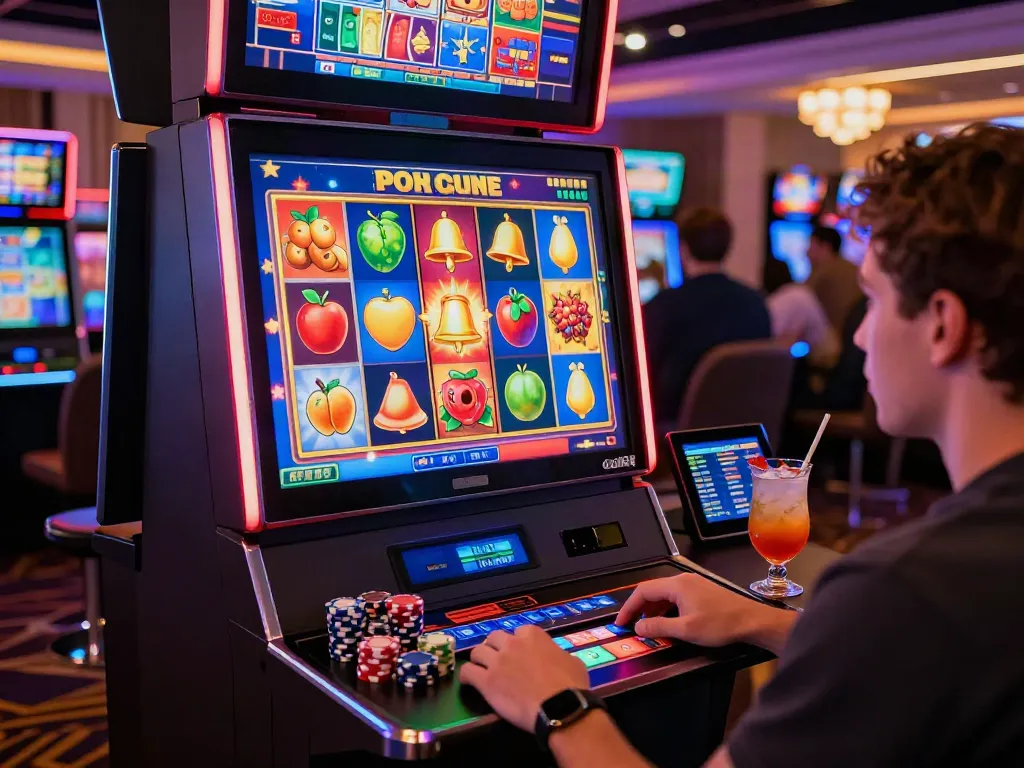 Engaging scene of players exploring slot gacor hari ini with vibrant gaming atmosphere and colorful slots.