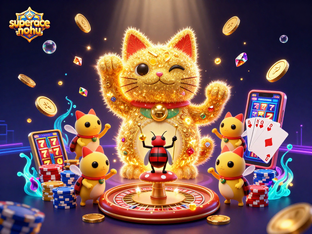 Experience the excitement of superace-nohu with a dynamic lucky cat surrounded by casino magic.