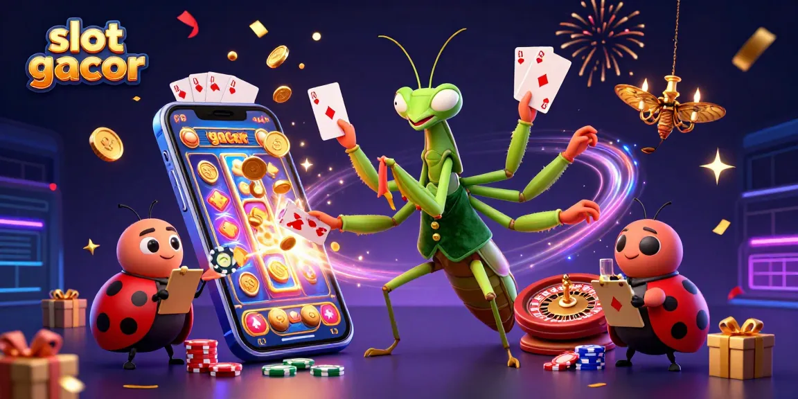Engage with slot gacor in a vibrant 3D illustration full of casino elements and colorful animations.